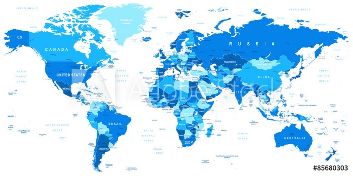 Bild på Highly detailed vector illustration of world mapBorders countries and cities